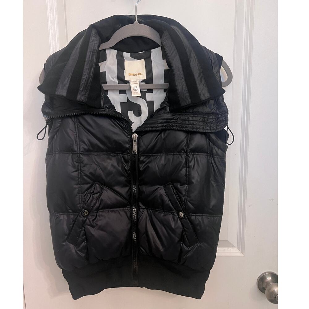 Diesel Vintage Y2K Black Goose Down Puffer Vest XS Black Double Collar Gorpcore